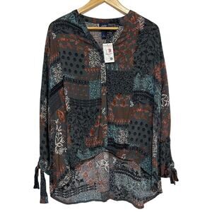 NWT Daytrip Multicolor Multi Print 3/4 Sleeved Boho Hi Low Top Blouse Size S